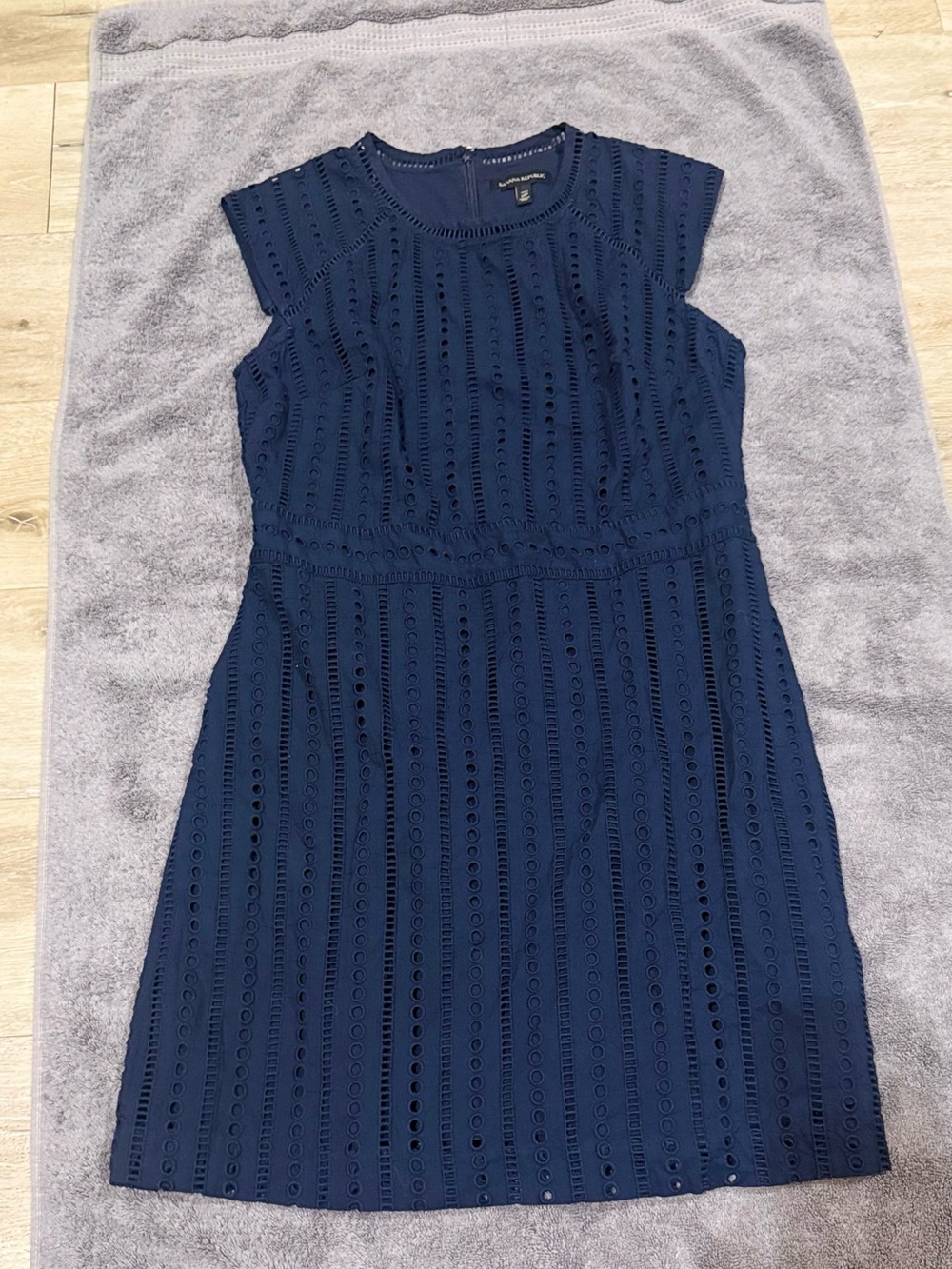 Banana Republic Navy Eyelet Asymmetrical Hem Dress
